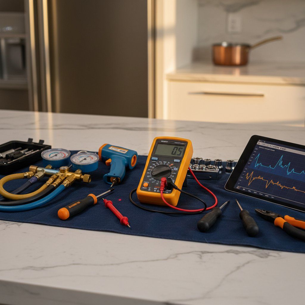 Precision diagnostic tools laid out before a Wolf appliance repair in Boulder