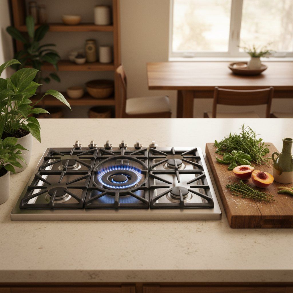 Wolf sealed-burner cooktop with grates removed for altitude orifice calibration in an Erie, Colorado kitchen