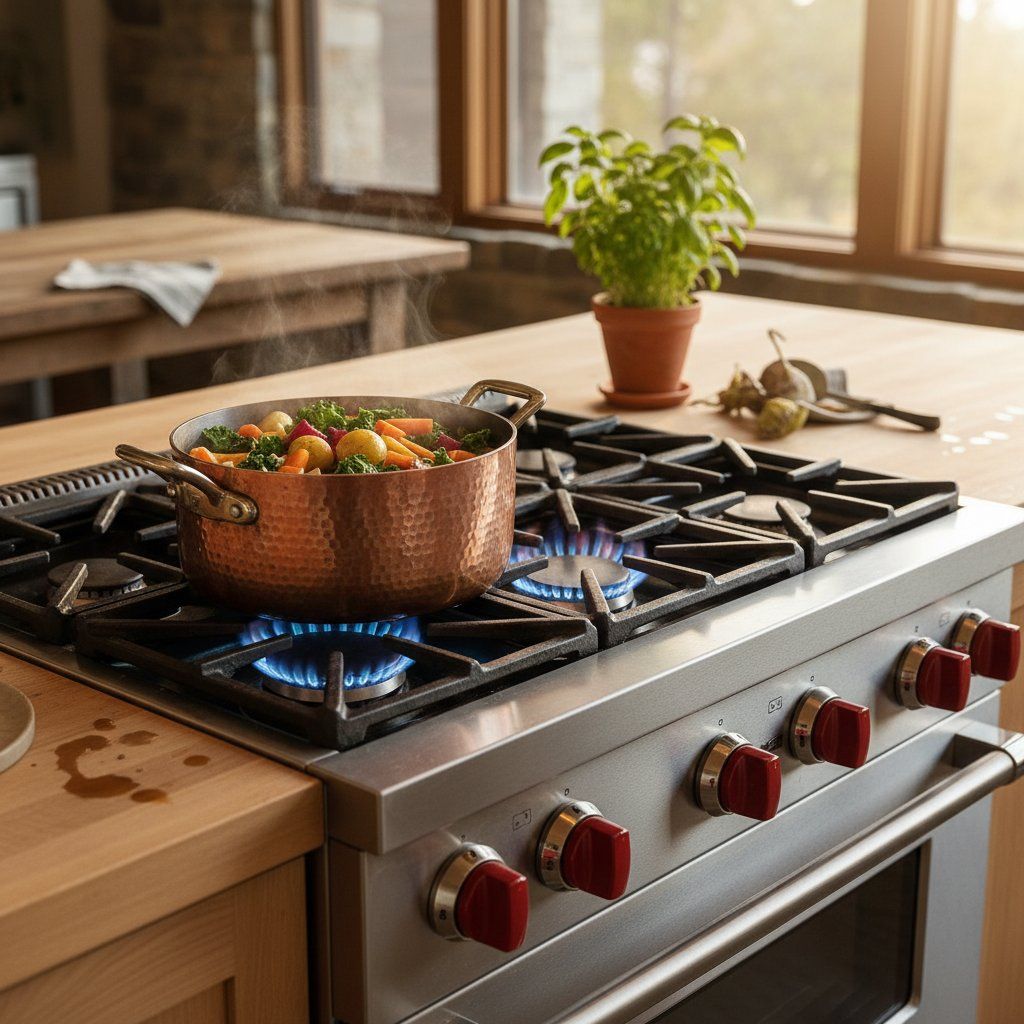 Wolf dual-fuel range with dual-stacked burners calibrated for Longmont, Colorado's 4,979-foot elevation